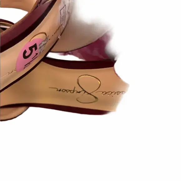 Jessica Simpson satin burgundy ankle strap 3.5 heel with tulle bow. Size 5.5 - Picture 4 of 4